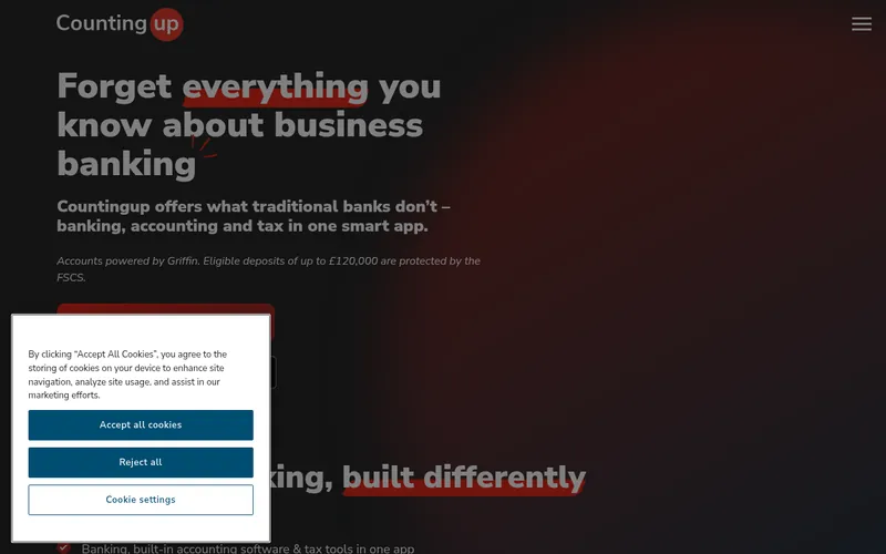 Screenshot of the Countingup homepage