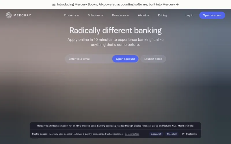 Screenshot of the Mercury homepage