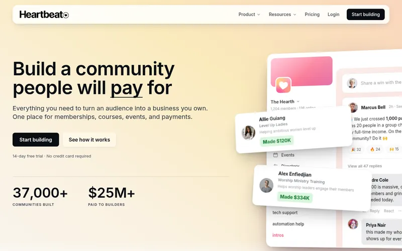 Screenshot of the Heartbeat homepage