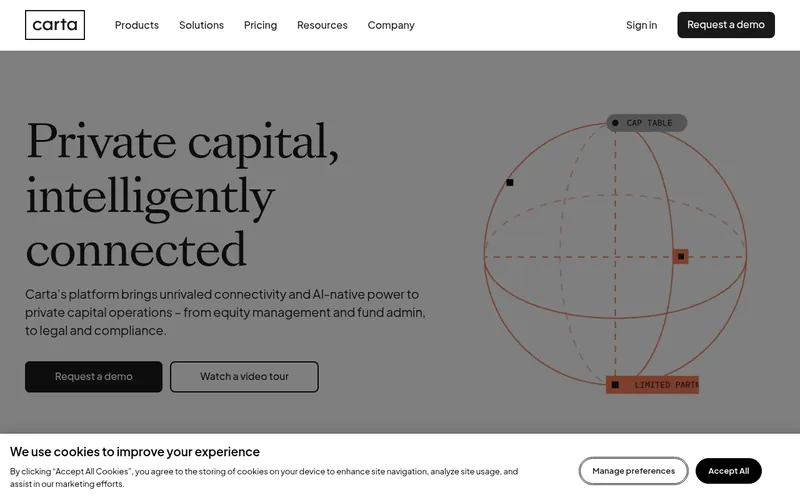 Screenshot of the Carta homepage