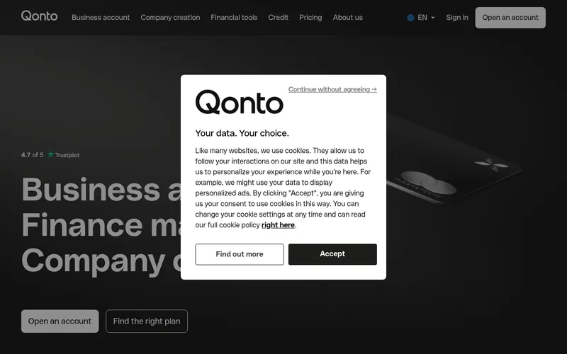 Screenshot of the Qonto homepage