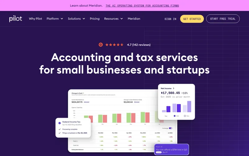 Screenshot of the Pilot homepage