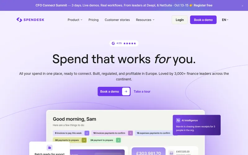 Screenshot of the Spendesk homepage