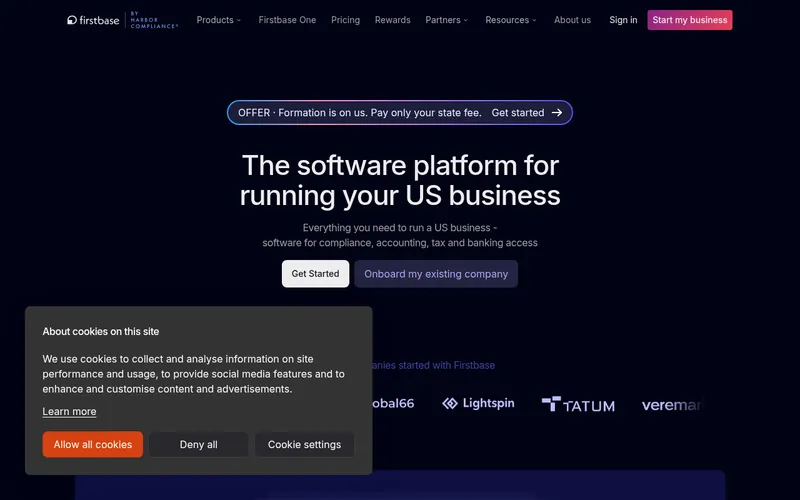 Screenshot of the Firstbase homepage