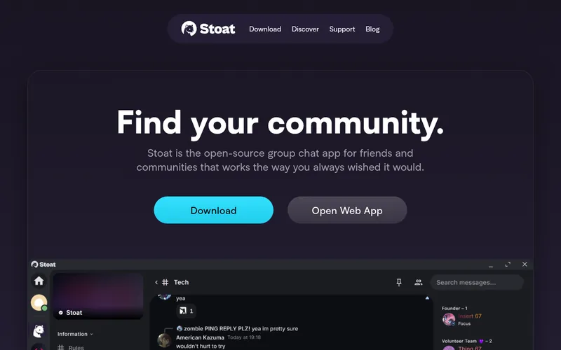 Screenshot of the Stoat homepage