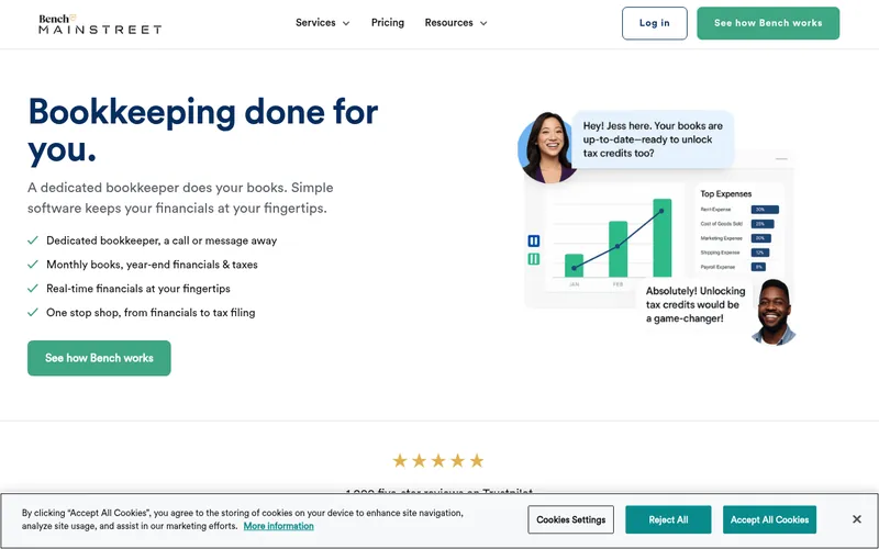 Screenshot of the Bench homepage