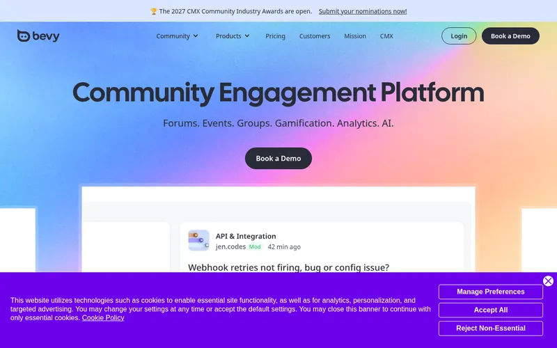 Screenshot of the Bevy homepage