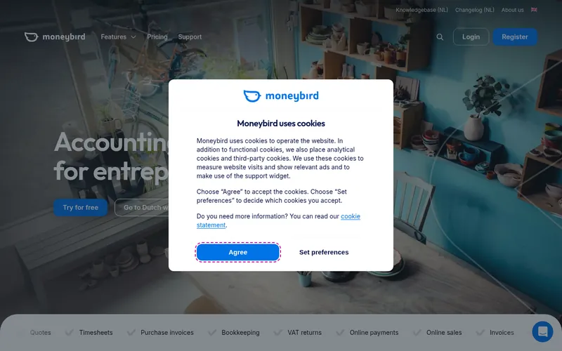 Screenshot of the Moneybird homepage